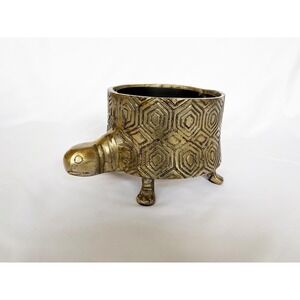 Tommie the Turtle Suculant by Accent Metal Gold Planter Round